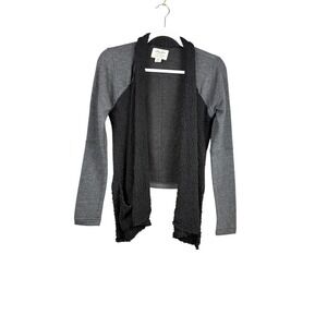 Lucky Lotus Grey Black Knit Cardigan Sweater Women's XS Duster Open‎ Front